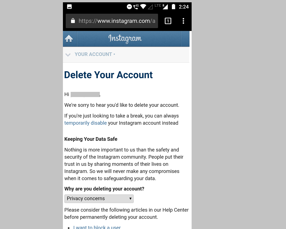 instagram account delete step 6 in hindi
