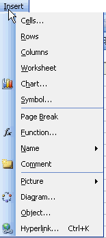 insert menu excel