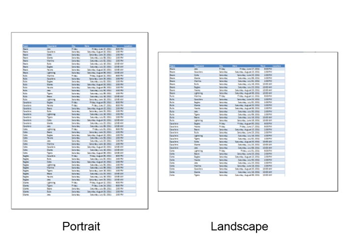 page orientation in ms excel