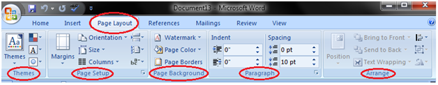 page layout tab in ms word in hindi
