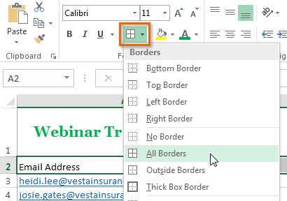 add border in cell in ms excel