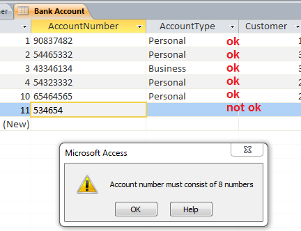 एमएस एक्सेस में वेलिडेशन रूल validation rule in ms access in hindi