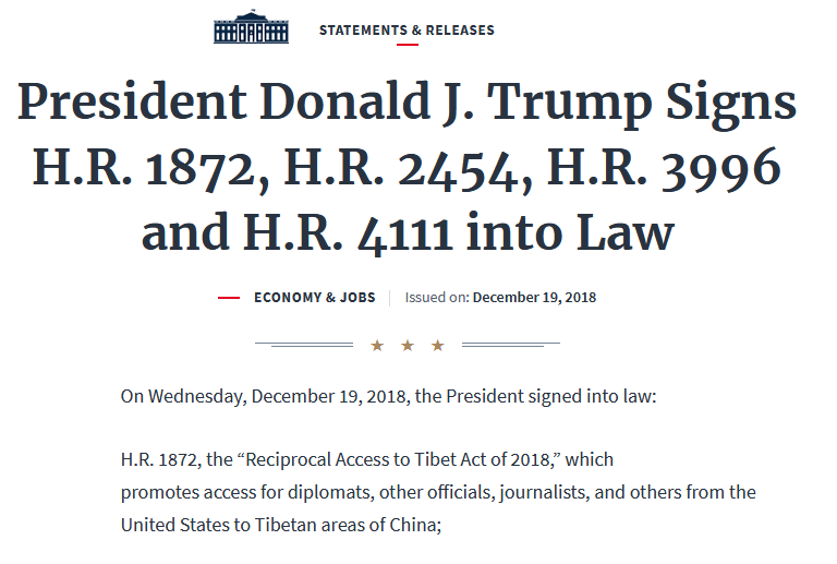 अमेरिका में पारित तिब्बत कानून