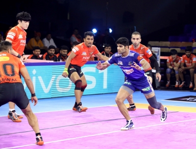 Greater Noida: Players in action during Pro Kabaddi Season 7 match between Haryana Steelers and U Mumba at Shaheed Vijay Singh Pathik Sports Complex, Greater Noida on Oct 10, 2019. (Photo: IANS)