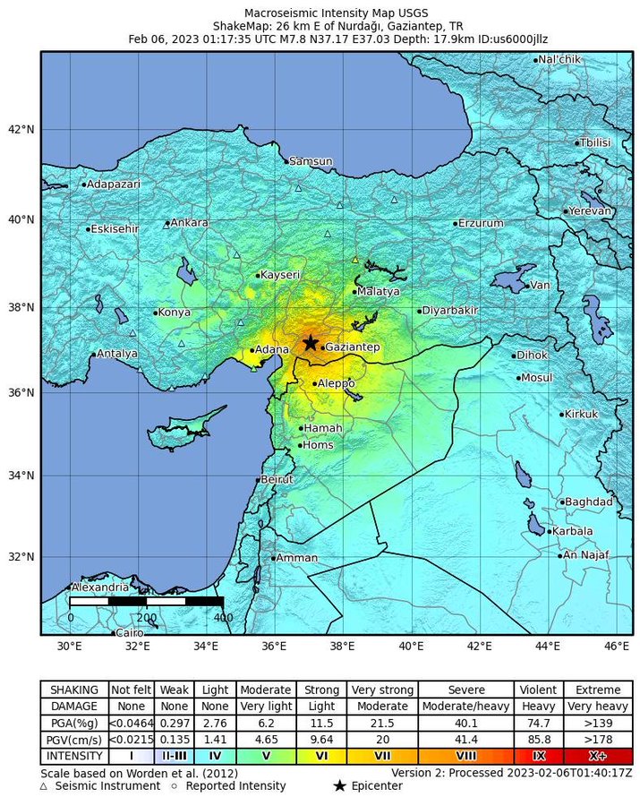 Epicenter of the Earthquake in Turkey & Syria